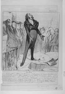 Piété Filiale. Quel jour affreux, Messieurs, pour les actionnaires, les administrateurs, les directeurs, les gobloteurs de la société industrielle, que le jour ou chacun s’abordait en s’écriant Madame la commandite se meurs.... madame la commandite est morte !.... hélas ! il est vrai, cette mère généreuse est morte..... très morte ! on ne peut pas plus morte !.... saint a grand patron de la déconfiture, reçois aux cieux l’ame de notre mère commune, elle fut comme toi, martyr des haines politiques. – Messieurs, une souscription par actions est ouverte chez moi pour l’érection d’un mausolée sur lequel on lira : A la mère des Robert Macaire ; Elle fut digne du Panthéon, elle mourut en faillite......