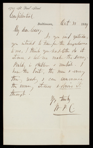 [William P. Craighill] to Thomas Lincoln Casey, October 31, 1889