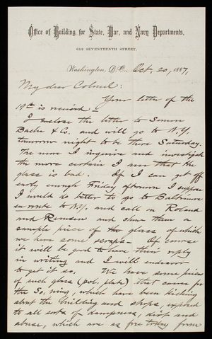 Bernard R. Green to Thomas Lincoln Casey, October 20, 1887