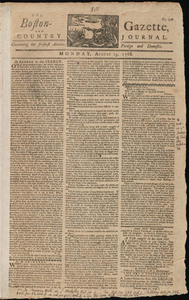 The Boston-Gazette, and Country Journal, 15 August 1768 (includes supplement)
