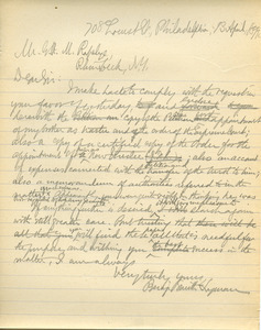 Letter from Benjamin Smith Lyman to G. V. M. Rafelye