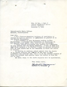 Letter from Herbert T. Murayama to Massachusetts State College