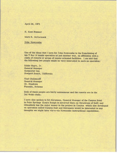 Memorandum form Mark H. McCormack to H. Kent Stanner