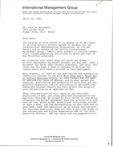 Letter from International Merchandising Corporation to Mark H. McCormack