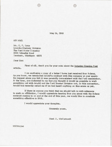 Letter from Mark H. McCormack to Ford Motor Company