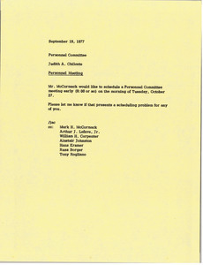 Memorandum from Judy A. Chilcote to personnel committee