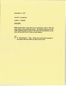 Memorandum from Judy A. Chilcote to David M. Armstrong