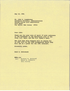 Letter from Mark H. McCormack to John D. Laupheimer