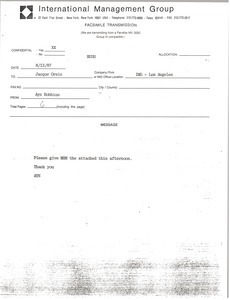 Fax from Ayn Robbins to Jacque Orsie