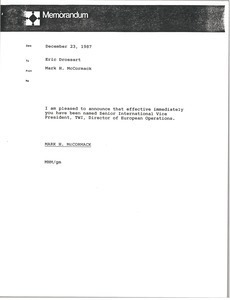 Memorandum from Mark H. McCormack to Eric Drossart