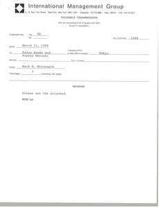 Fax from Mark H. McCormack to Kazuo Kondo and Fumiko Matsuki