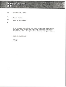 Memorandum from Mark H. McCormack to Peter German