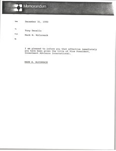 Memorandum from Mark H. McCormack to Tony Decello