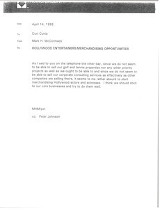 Memorandum from Mark H. McCormack to Curt Curtis