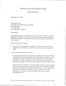 Letter from Mark H. McCormack to David Evans