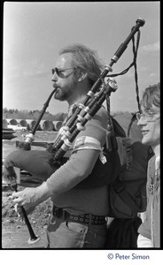 Bagpiper leading a band of occupiers during the occupation of Seabrook Nuclear Power Plant
