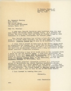 Letter from Judi Chamberlin to Margaret Manning