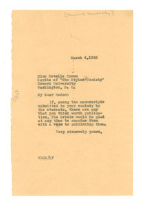 Letter from W. E. B. Du Bois to Estelle Brown
