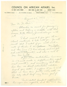 Letter from Dr. Alphaeus Hunton to W. E. B. Du Bois