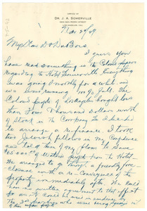 Letter from J. A. Somerville to W. E. B. Du Bois