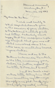 Letter from Rayford W. Logan to W. E. B. Du Bois