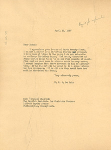 Letter from W. E. B. Du Bois to Virginia Shattuck