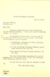 Letter from W. E. B. Du Bois to A. A. Graham