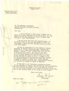 Letter from Oberlin College to D. H. Anderson