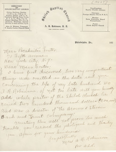 Letter from Mrs. A. R. Robinson to Pocahontas Foster - Digital Commonwealth