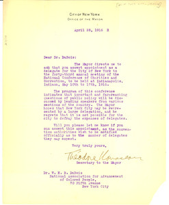 Letter from New York (N.Y.) Office of the Mayor to W. E. B. Du Bois