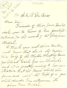 Letter from Lula W. James to W. E. B. Du Bois