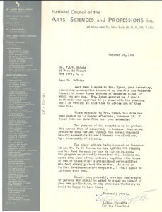 Letter from National Council of the Arts, Sciences and Professions to W. E. B. Du Bois