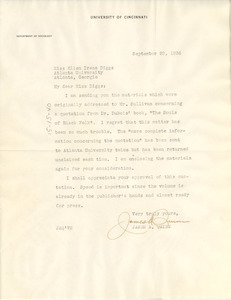 Letter from James A. Quinn to Ellen Irene Diggs