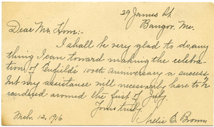 Postcard from Nellie E. Brown to Donald W. Howe