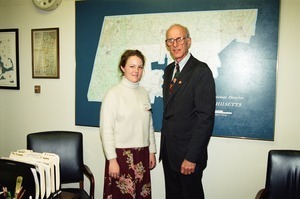 Congressman John W. Olver with Ingrid Bauer from the National Youth Leaders Conference, in his congressional office