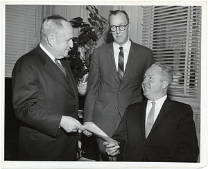 Mayor John Collins with two unidentified men