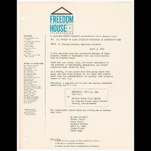 Memorandum from O. Phillip Snowden, Executive Director to all Owners of Large Apartment Buildings in Washington Park about meeting on April 8, 1964