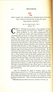 Two cases of infantile hemiplegia following convulsions in scarlet and malarial Fever