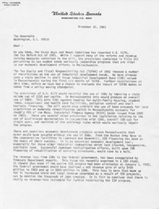 Letter to from Senator Paul E. Tsongas regarding Tax Reform Act of 1983