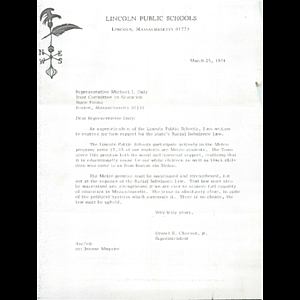 Letter, Representative Michael J. Daly, March 25, 1974.