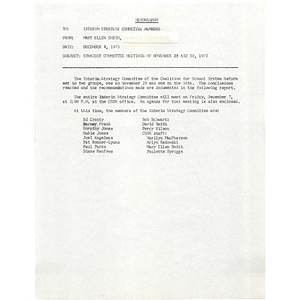 Memo, strategy committee meetings of November 29 and 30, 1973.