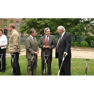 President Freeland and Neal Finnegan converse with Richard Neal at the Veterans Memorial groundbreaking ceremony