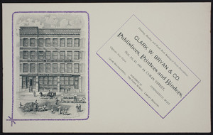 Handbill for Clark W. Bryan & Co., publishers, printers and binders, Nos. 39, 41 and 43 Lyman Street, Springfield, Mass., undated