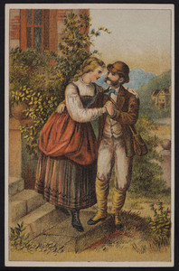 Sample card of a couple embracing, location unknown, undated