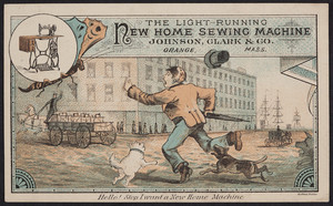 Trade card for The Light-Running New Home Sewing Machine, Johnson, Clark & Co., Orange, Mass., undated