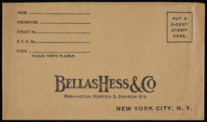 Envelope for Bellas Hess & Co., Washington, Morton & Barrow Streets, New York, New York, undated