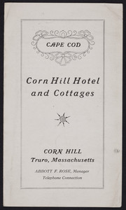 Brochure for the Corn Hill Hotel and Cottages, Corn Hill, Truro, Mass., undated