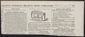Advertisement for Model Melodeons, Mason & Hamlin, Cambridge Street corner of Charles, Boston, Mass., March 17, 1855