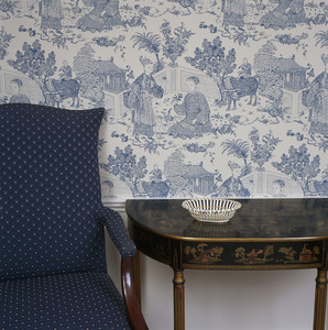 Blue and white wallpaper and furniture, Lyman Estate, Waltham, Mass.