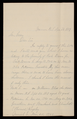 A. W. Cole to Thomas Lincoln Casey, April 24, 1889
